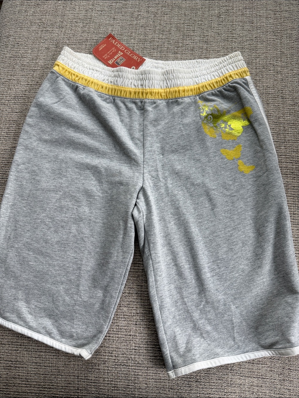 Faded Glory Gray Shorts with Yellow Accent